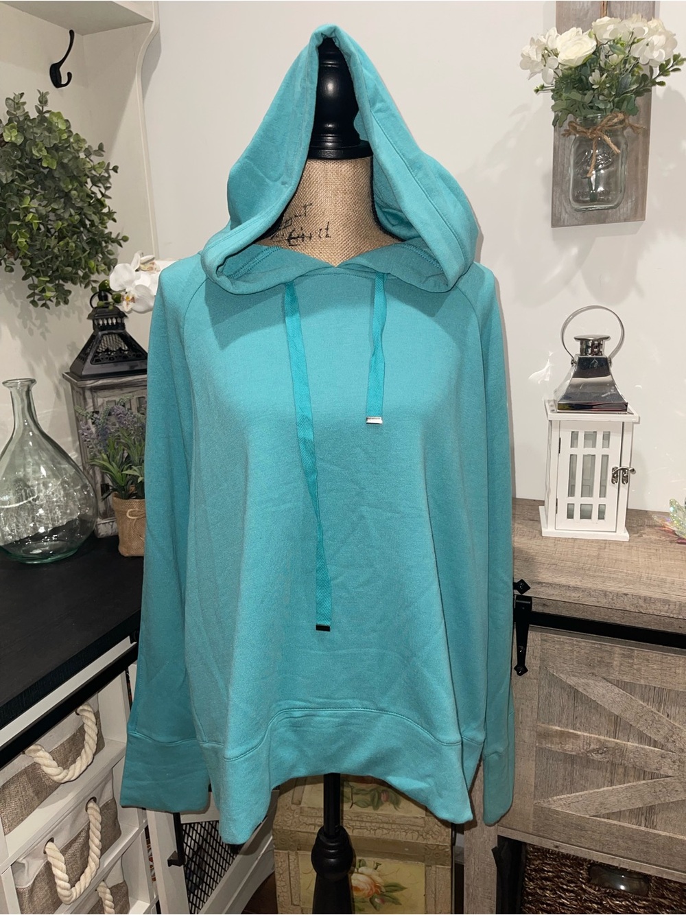 Oversized Hooded Pullover Sweater - Teal